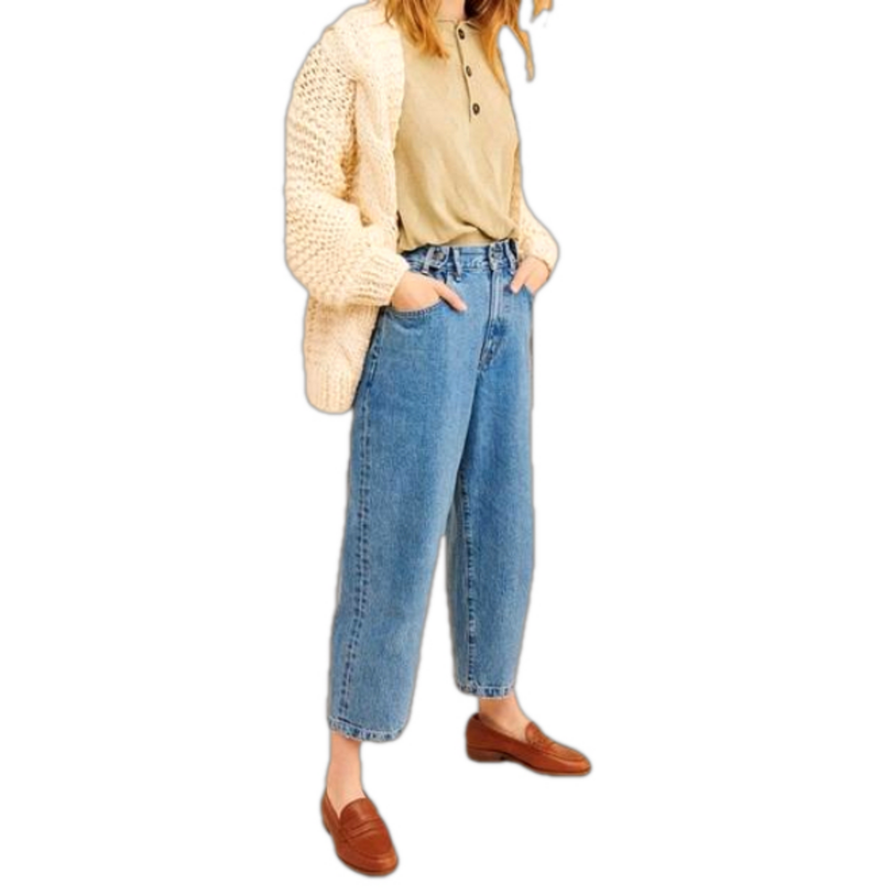 New NWT Edwin Maiia Wide Leg Retro Cropped Medium Wash One Way Trouser Jeans XS